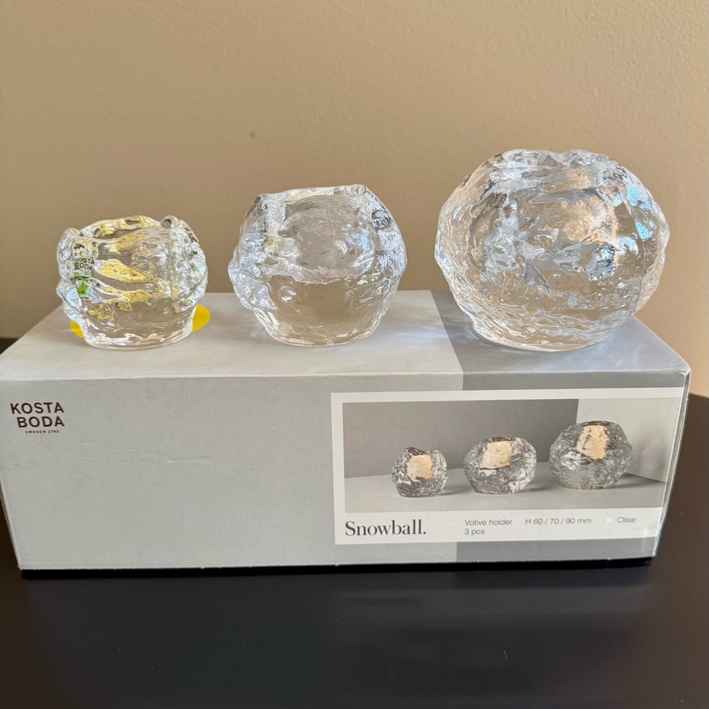 Kosta Boda Snowball Clear Glass Votive Holders